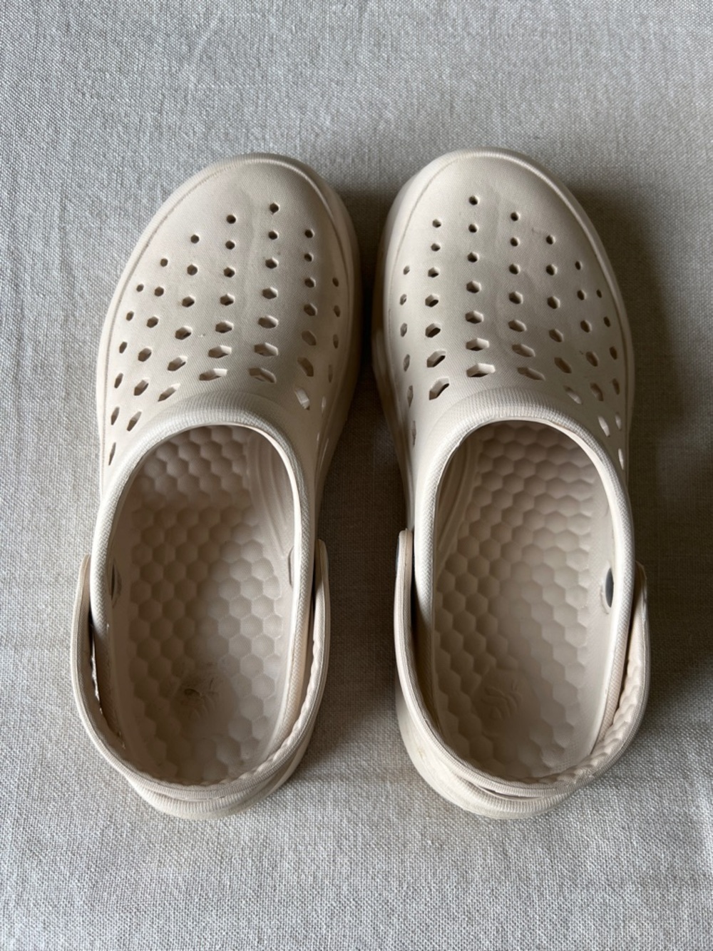 Light Beige Ventilated Slip-On Sandals with Back Strap